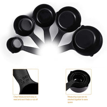 Plastic Measuring Cups and Spoons Set - 11 Pcs with Butterfly Shape Holder (Black)