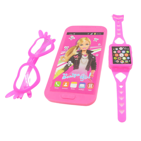 Barbie Phone, Watch, and Glasses Set for Girls – Musical Phone Toy, ABS Plastic, Battery Operated (3 Pcs Set, Battery Not Included)