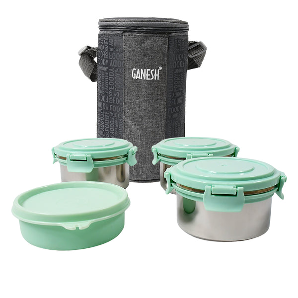 4-in-1 Tiffin Box Set – Includes Stainless Steel Lunch Containers, Salad Box &amp; Leak-Proof Bag (Microwave Safe)