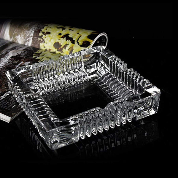 Square Glass Crystal Ashtray – Elegant Tabletop Design for Cigars and Cigarettes, Perfect for Home, Office, and Indoor/Outdoor Decor.