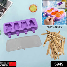 5949 Silicone Popsicle Molds Ice Cream Pop Molds 4 Cavities With Lids 50 Pack Sticks For Kids Ice Cube Maker Easy Release