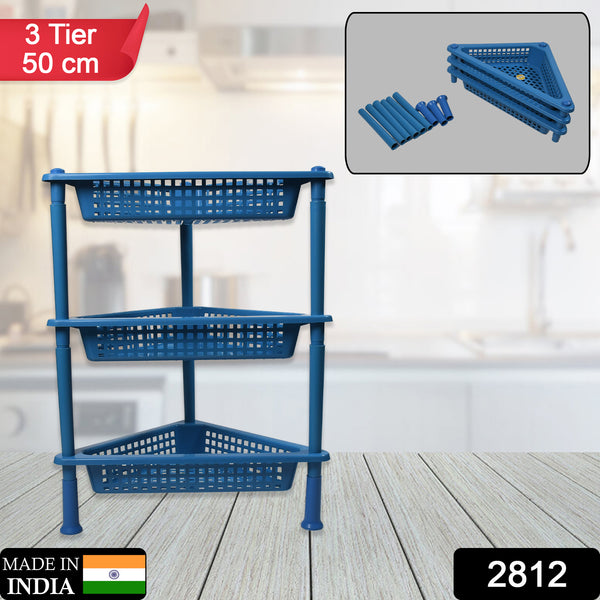 Triangle 3-Tier Plastic Storage Rack Shelf for Kitchen, Living Room, Bathroom, and Office Organization.