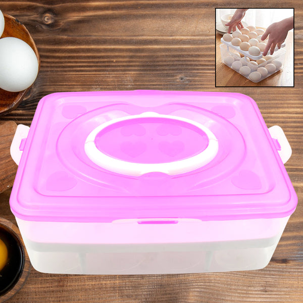 5725 2layer 32 Grid Egg Tray With Lid Egg Carrier Holder For Refrigerator Camping Food Storage Container With Handle (1 Pc )