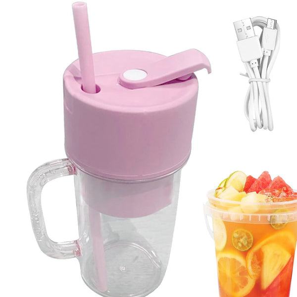 2-in-1 Portable Juicer - USB Rechargeable Crusher with Handle & Straw, 6 Stainless Steel Blades, Compact Smoothie Maker (340ml)