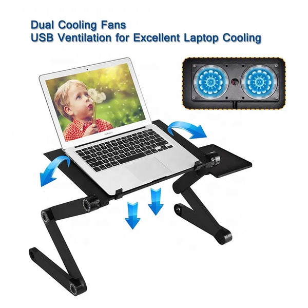 Modern Portable Adjustable Foldable Laptop Stand – Vented Desk with 2 Built-In Cooling Fans