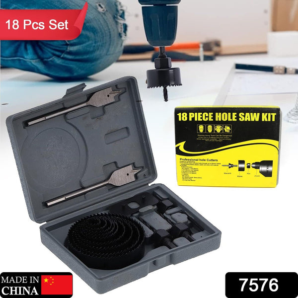 Drill Hole Cutter Kit - Carbon Steel Hole Saw for PVC, Plastic & Wood (18 Pcs Set)