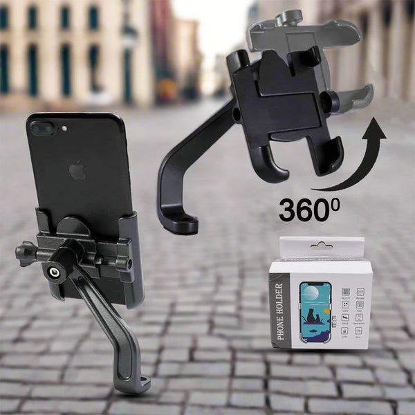 Full Metal Body 360° Rotating Mobile Holder Stand for Bike, Motorcycle, and Scooty – Ideal for Maps & GPS Navigation, Compatible with All Smartphones (1 Pc)