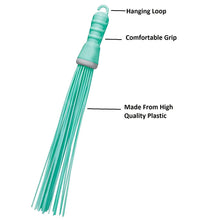 Bathroom floor cleaning broom - plastic hard bristles for scrubbing wet and dry surfaces.