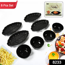 8233 Invitation Round Ceramic Snacks Bowl With Plastic Leaf Shape Serving Platter Portable Lightweight Breakfast Serving Bowl  Ideal For Rice Pasta Desserts Home  Kitchen Serving Bowl  Platter (8 Pcs Set)