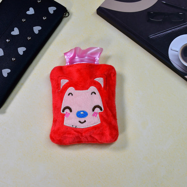 6523 Pink Cat Small Hot Water Bag With Cover For Pain Relief Neck Shoulder Pain And Hand Feet Warmer Menstrual Cramps.