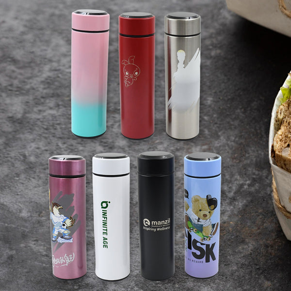 Printed Smart Vacuum Insulated Water Bottle - 500ml with LED Temperature Display (1 Pc, Multicolor Mix Design)