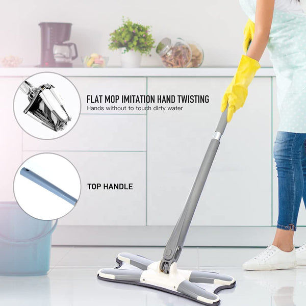 X-Shape Hands-Free Mop – 360° Microfiber Flat Mop for Wet & Dry Cleaning (1 Super-Absorbent Pad)