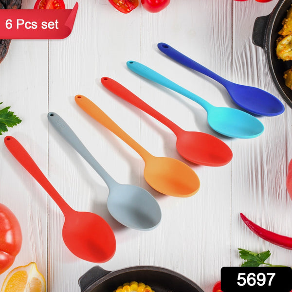 Multipurpose Silicone Spoon Silicone Basting Spoon Non-stick Kitchen Utensils Household Gadgets Heat-resistant Non Stick Spoons Kitchen Cookware Items For Cooking And Baking (6 Pc Set)