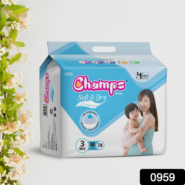 Champs Soft and Dry Baby Diaper Pants (Medium, 74 Pcs) for Superior Comfort