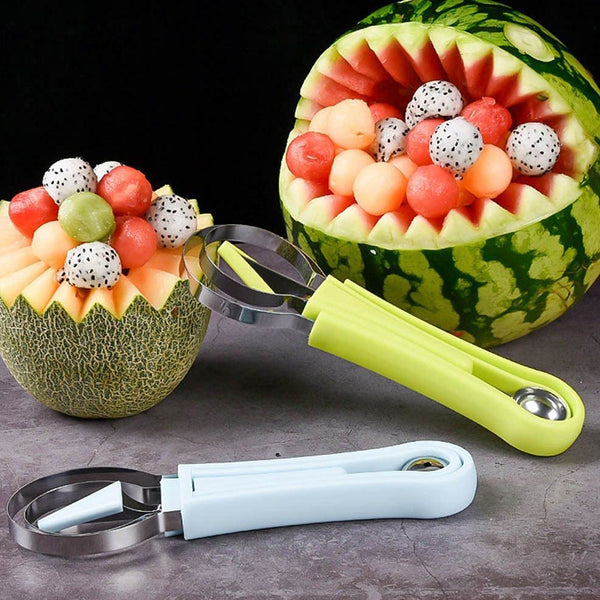 4-in-1 Stainless Steel Melon Baller & Fruit Scooper - Double-Sided Seed Remover & Dessert Spoon