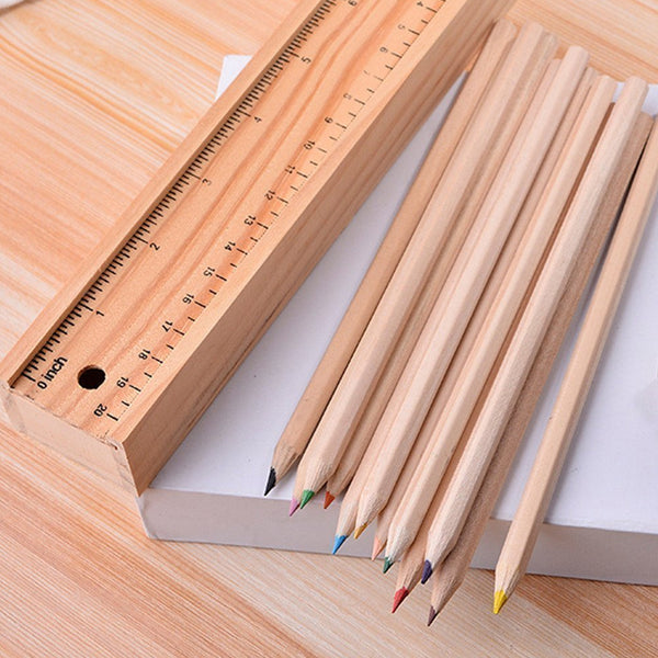 4726 Colorful Wooden Pencil Set With Pencil Box Ruler Sharpener For For Kids Artist Architect