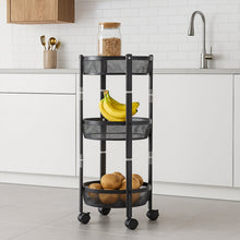 3-layer Round Metal Mesh Utility Storage Trolley With Wheels Wukusy