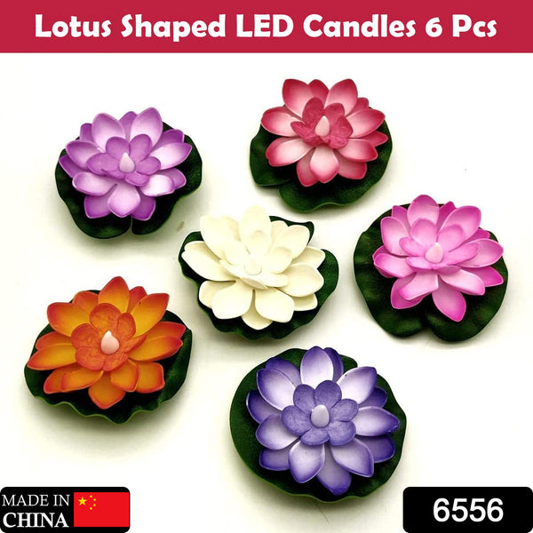 Water Floating Smokeless Candles  Lotus Flowers Sensor Led Tealight For Outdoor And Indoor Decoration - Pack Of 6 Candle Candle (Pack Of 6) (6556)