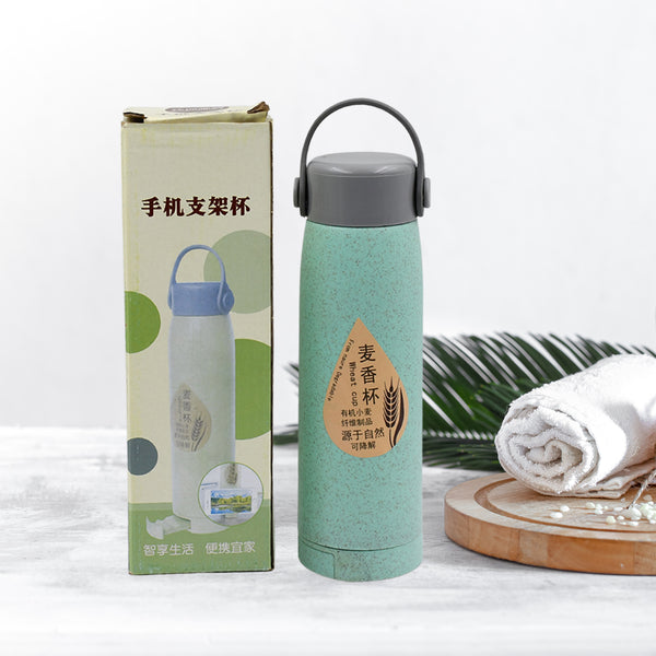 6951 High Portable Water Bottle Creative Wheat Fragrance Glass Bottle Water With Mobile Phone Holder Wide Mouth Glass Water 380ml (Moq - 80 Pc)