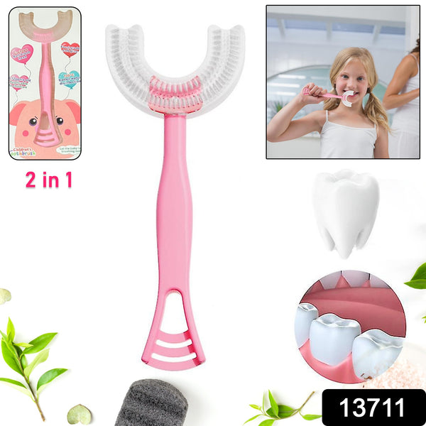 2-in-1 U-Shape Silicone Toothbrush & Tongue Scraper Cleaner (1 Piece)