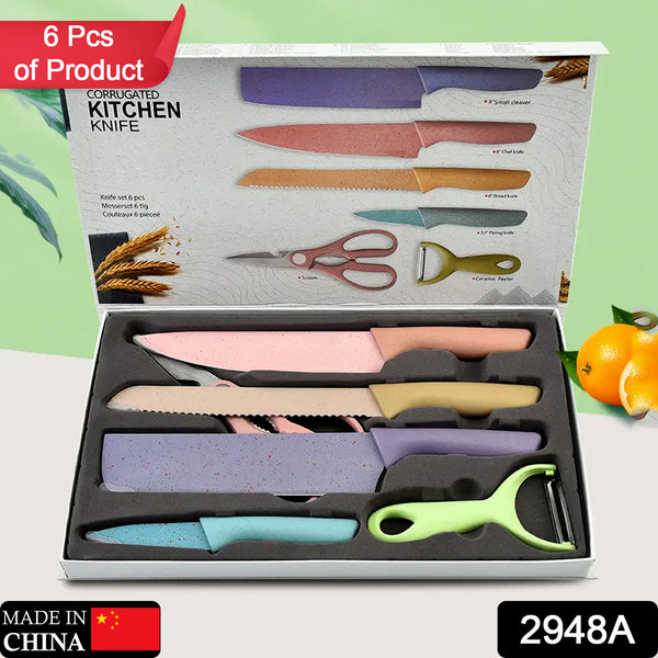 6-Piece Professional Colorful Kitchen Knife Set – Non-stick High Carbon Stainless Steel Blades for Slicing, Paring, and Cooking