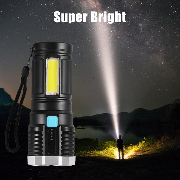 Multifunctional 4-LED Rechargeable Torch Light – 800 Lumens, Long Distance Beam, 4 Modes, Emergency Flashlight for Hiking, Walking, and Camping (1 Pc)