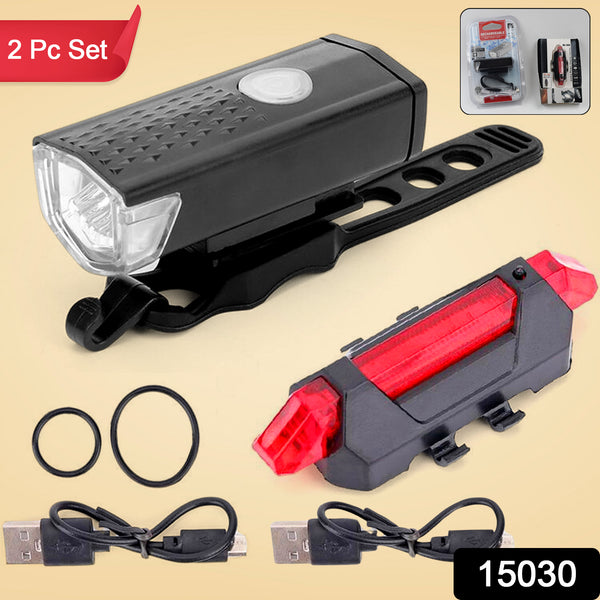 Combo of Bicycle LED USB Rechargeable Headlight & Tail Light (2 Pc Set)