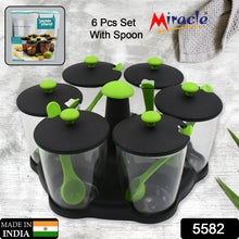 Revolving 6-Piece Spice Rack Set with Spoons – Multi-Purpose Condiment Organizer