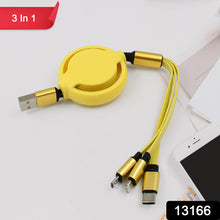 3 In 1 Retractable Charger Charging Cable (1 Pc  Mix Color)