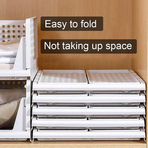 4-Layer Clothes Organizer Drawer - Foldable & Stackable Plastic Closet Storage