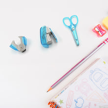 Mini Office Stationery Set - Includes Stapler, Scissors, Paper Clips, Tape Dispenser, Transparent Tape, and Staples.