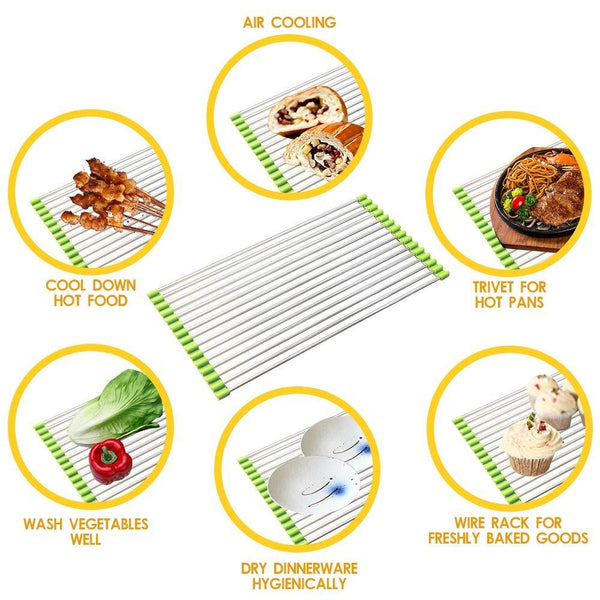 Foldable Dish Drying Rack - Roll-Up Kitchen Sink Drain Rack, Portable & Space-Saving Design