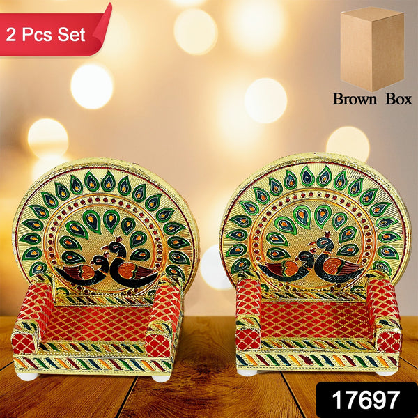 Meenakari Work Laddu Gopal Singhasan – Wooden Krishna Asan for Pooja Mandir, Home or Office Decoration (2 Pc Set)