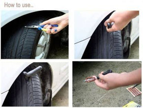 Puncture Repair Kit for Tubeless Tyres – Full Set with Pliers, Rubber Cement & Extra Strips for Cars & Bikes