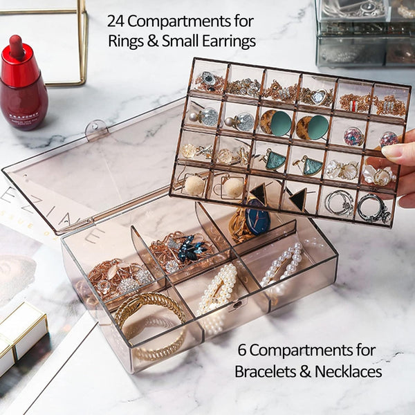 2-Layer Acrylic Jewelry Storage Box - Dustproof Earring & Nail Art Organizer with 30 Compartments