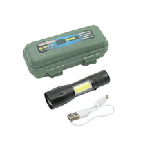 LED Flashlight Rechargeable – USB Mini Torch with Zoom, COB Side Lantern, and High-Power Tactical Portable Light