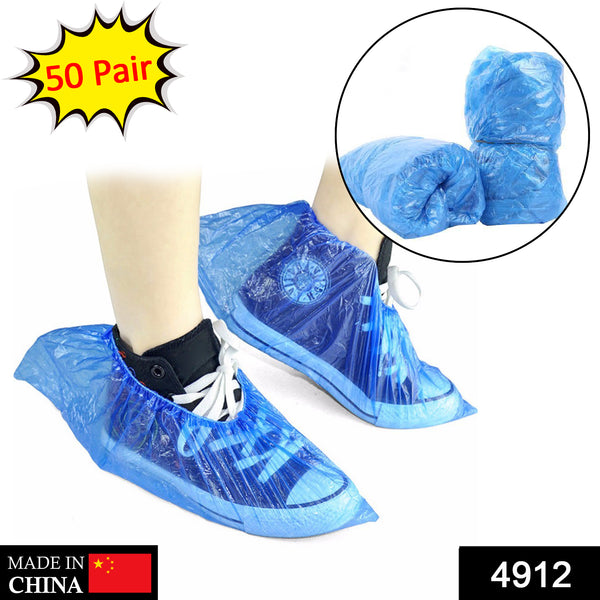 4912 Type Plastic Elastic Top Disposable Shoe Cover For Rainy Season (50 Pairs)