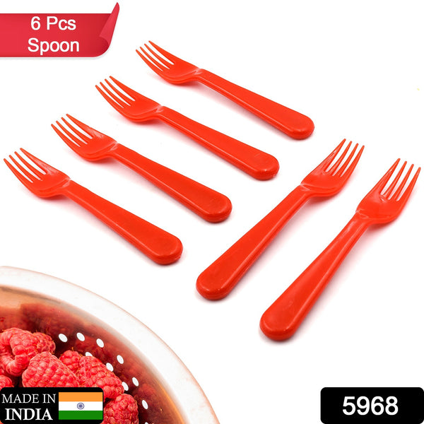 5968 Plastic Fork Spoon Fork Spoon Set Fruit Fork Spoon Set  Baby Fork Spoonvegetable Fork Spoon Plastic Salad Spoon Dessert Spoon (6pc Set)