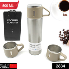 Stainless Steel Vacuum Flask - 500ml, 3 Steel Cups, Coffee/Hot Drink/Cold Water, Travel & Gifting Use