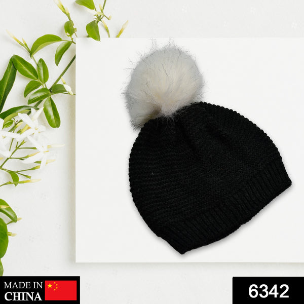 6342 Mens And Womens Skull Slouchy Winter Woolen Knitted Black Inside Fur Beanie Cap.