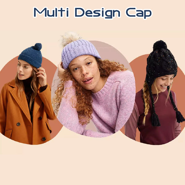 6260 Mix Design Winter Cap For Women Warm Thick Cotton Lining Skull Cap Warm Cap Outdoor Sports Hat For Ladies