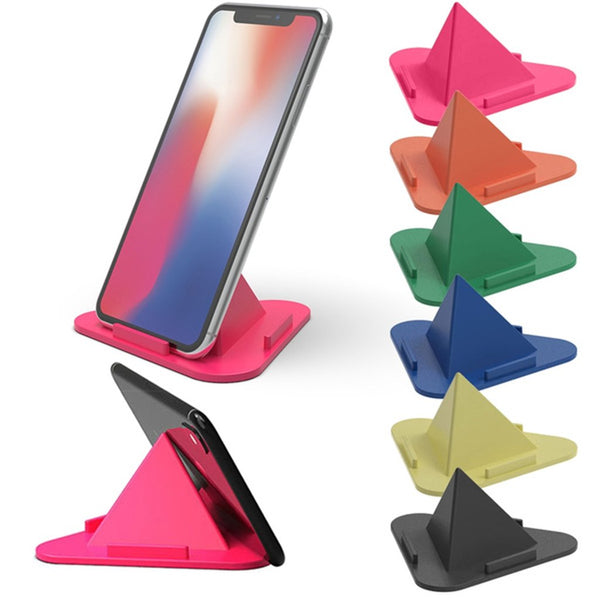 Universal Portable Three-Sided Pyramid Mobile Holder Stand – Adjustable and Stable for Smartphones.