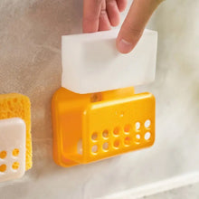 Self-Adhesive Sponge Holder - No-Drill Soap and Sink Organizer for Kitchen and Bathroom Use.