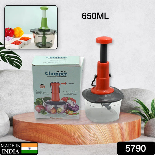 5790 Manual Press Fruit  Vegetable Chopper With 3 Stainless Steel Blades Anti-slip Base And Locking System Cutting Chopper For Kitchen (650 Ml)