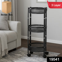 3-layer Round Metal Mesh Utility Storage Trolley With Wheels Wukusy