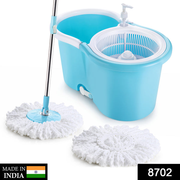 8702 Plastic Spinner Bucket Mop 360 Degree Self Spin Wringing With 2 Absorbers For Home And Office Floor Cleaning Mops Set