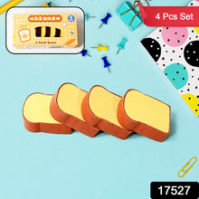 3D Toast Bread-Shaped Erasers – Fun Cartoon Food Erasers for Kids, Boys, and Girls (Set of 4)