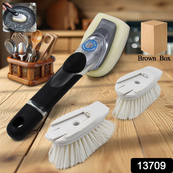 Dish Scrubber With Soap Dispenser Soap Dispensing Dish Brush Set (1 Set  With Brown Box)