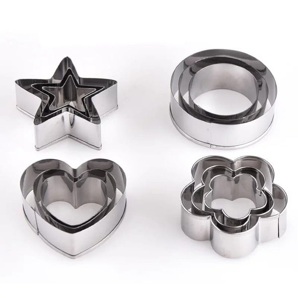 Stainless Steel Cookie Cutter Set (12 Pieces) – Heart, Round, Star & Flower Shapes