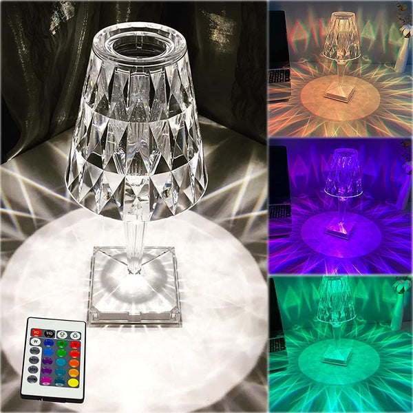 13044 Romantic Crystal Table Lamp Diamond Lamp 16 Colors 6 Brightness Level Touch  Remote Control Switch Sub Charging Lampshade Night Light Bedroom Bedside Living Room Decoration